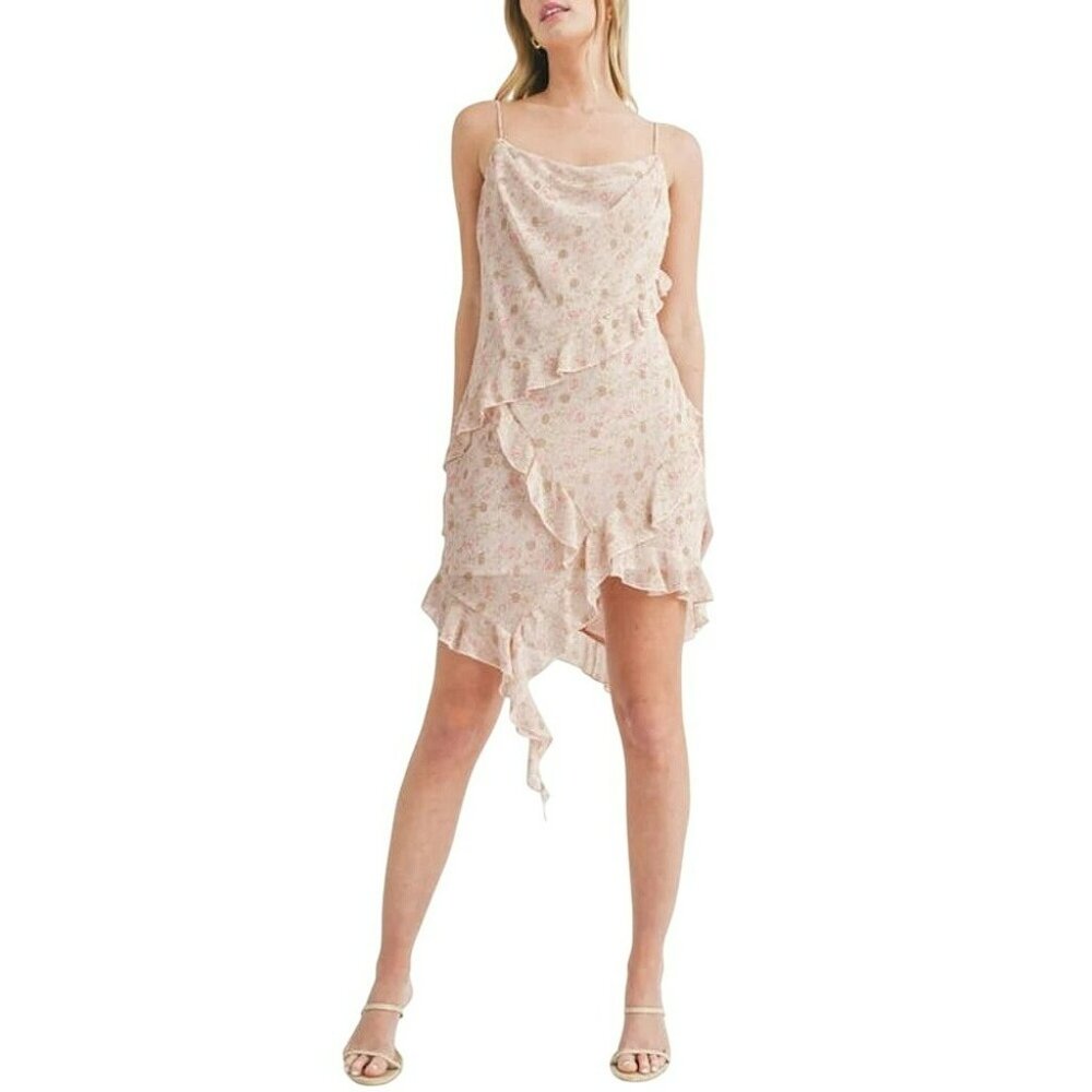 All in Favor Floral Asymmetric Ruffled Dress Sz S Party Girly Flirty Babydoll